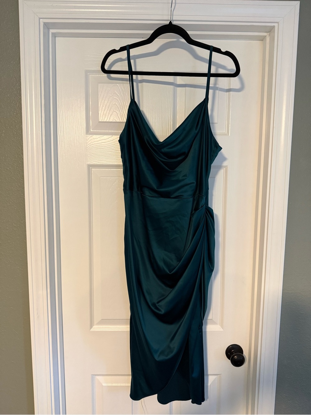Emerald Green Satin Cowl Neck Slip Dress